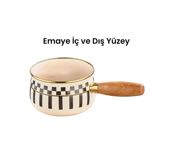 Prime Cream Emaye Ahşap Saplı Sosluk / Sütlük – 14 CM - 3