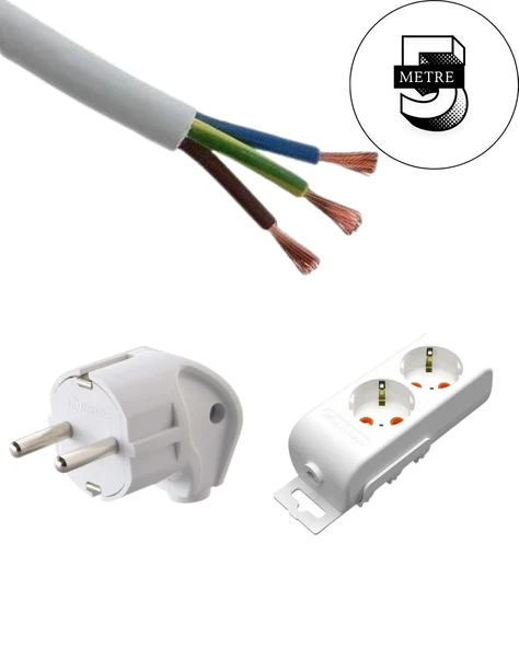 Acaroğlu - 5 Metre 3x2,5mm² TTR Kablo | İkili Uzatma Grup Priz - Resim 2