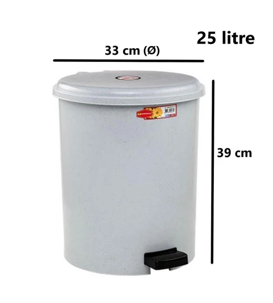 Omnipazar SY-4232 Gri Pedallı Yuvarlak Çöp Kovası İç Kovalı 25 Litre - 2