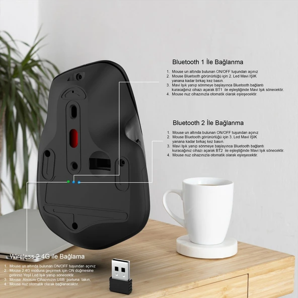 Inca IWM-553S Bluetooth+Wireless Double Mod Rechargeable Silent Mouse - 7