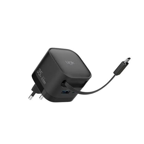 LinkTech G855 Premium 35W QC4.0 GaN USB-A + Type-C Sabit Kablolu Şarj Aleti - 1