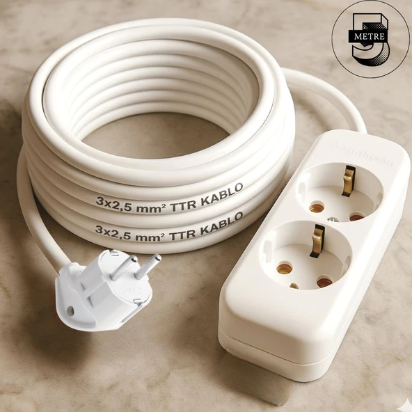 Acaroğlu - 5 Metre 3x2,5mm² TTR Kablo | İkili Uzatma Grup Priz ürün görseli