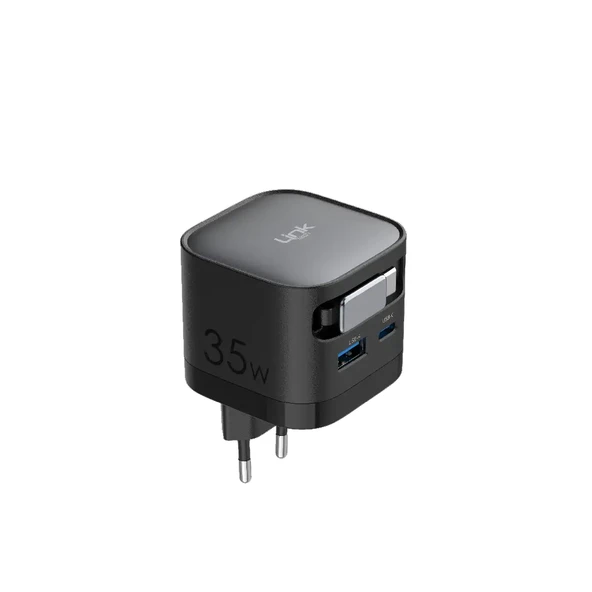 LinkTech G855 Premium 35W QC4.0 GaN USB-A + Type-C Sabit Kablolu Şarj Aleti - 3