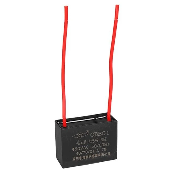 4UF 450VAC Siyah 10Cm Kablolu Kare Tip Kutupsuz Kondansatör - Resim 2