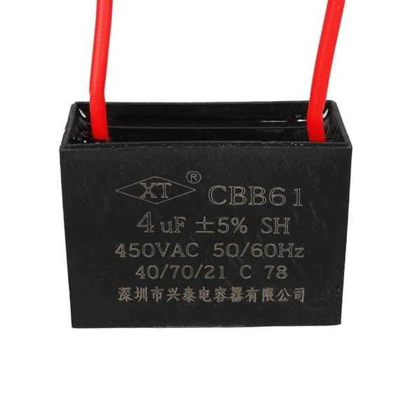 4UF 450VAC Siyah 10Cm Kablolu Kare Tip Kutupsuz Kondansatör ürün görseli 1