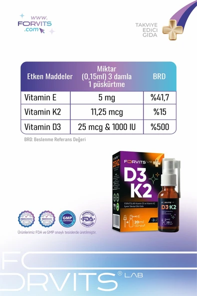 Forvits Lab Vitamin D3k2 Sprey 20 ml - 3