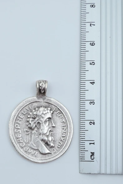 Roma Parası Sikke Gümüş Kaplama Düz Zincir Kolye - Resim 3