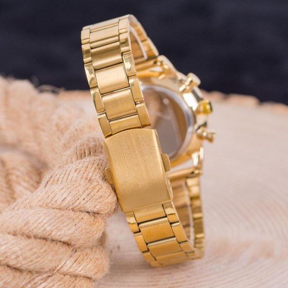 Şık Roma Rakamlı Sarı Renk Çelik Kordonlu Gold Renk Kasa Kadın Kol Saati ST-303991 - 2