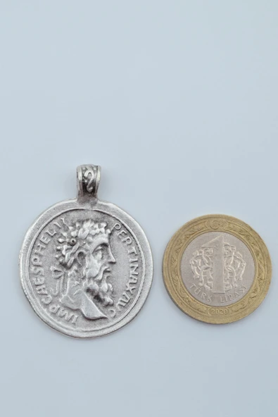 Roma Parası Sikke Gümüş Kaplama Düz Zincir Kolye - Resim 6