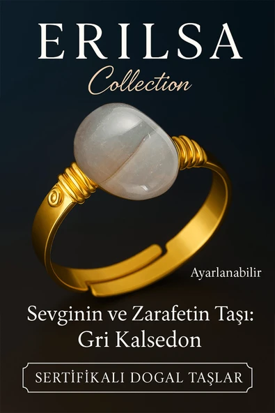 Sertifikalı Doğal Gri Kalsedon Taşı Yüzük – Kalın Tımbıl Kasa Gold Renk Ayarlanabilir ürün görseli