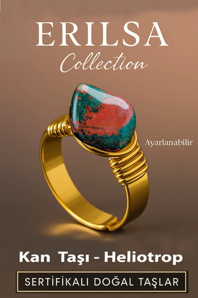 Sertifikalı Doğal Kan Taşı Heliotrop Yüzük – Kalın Tımbıl Kasa Gold Renk Ayarlanabilir ürün görseli