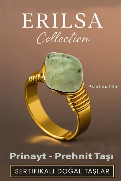 Sertifikalı Doğal Prehnit Prinayt Taşı Yüzük – Kalın Tımbıl Kasa Gold Renk Ayarlanabilir ürün görseli