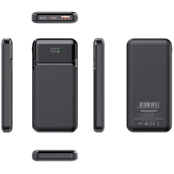 POWERBOOST NIGHT 115B 10000mAh 22.5W LCD GizliLED Siyah Taşınabilir Şarj Cihazı Powerbank - 3