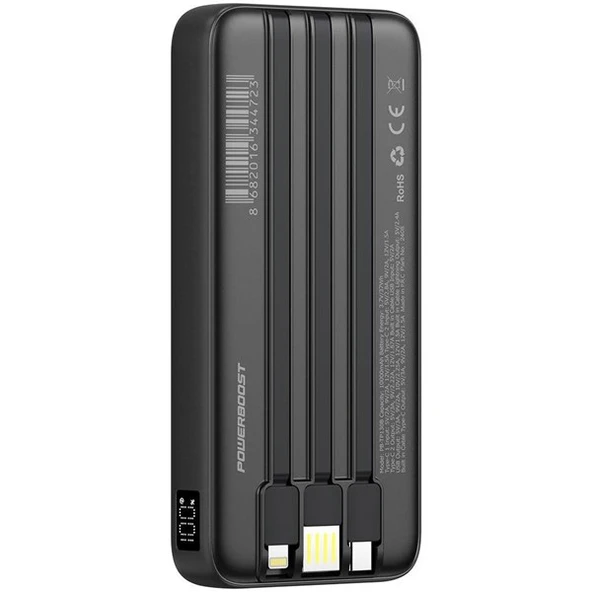 POWERBOOST PRIME 130B 10000mAh 22.5W Dahili Kablolu LCD Siyah Taşınabilir Şarj Cihazı Powerbank - 2