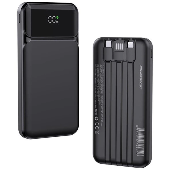 POWERBOOST NIGHT 125B 10000mAh 22.5W Dahili Kablolu LCD Siyah Taşınabilir Şarj Cihazı Powerbank - 5