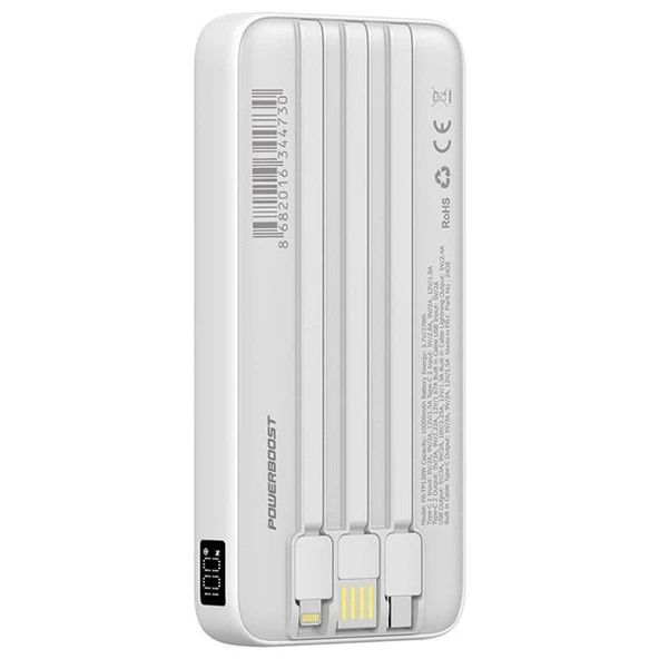 POWERBOOST PRIME 130W 10000mAh 22.5W Dahili Kablolu LCD Beyaz Taşınabilir Şarj Cihazı Powerbank - 2