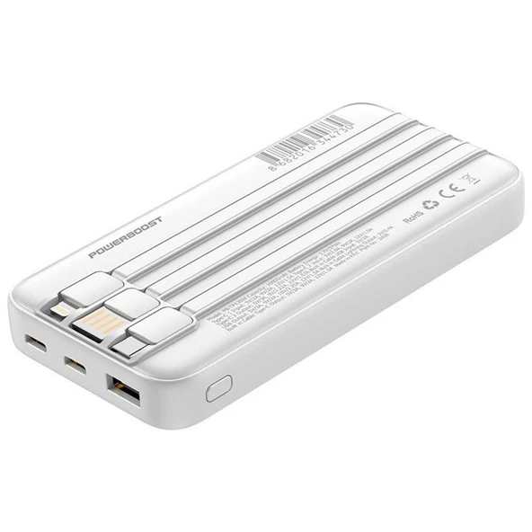 POWERBOOST PRIME 130W 10000mAh 22.5W Dahili Kablolu LCD Beyaz Taşınabilir Şarj Cihazı Powerbank - 6
