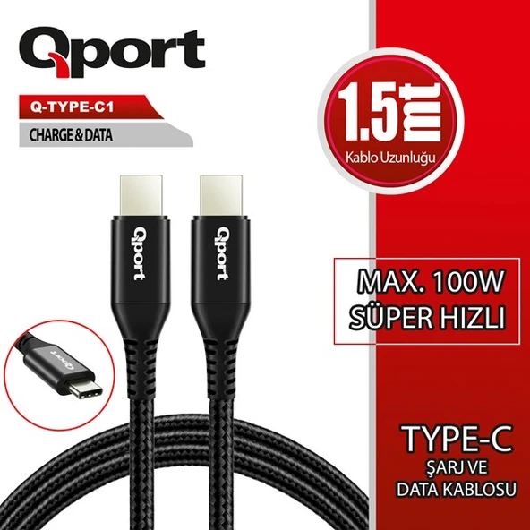 QPORT Q-TYPE-C1 1.5metre TYPE-C Görüntü Kablosu ürün görseli
