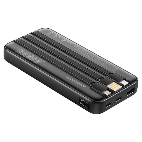 POWERBOOST PRIME 130B 10000mAh 22.5W Dahili Kablolu LCD Siyah Taşınabilir Şarj Cihazı Powerbank - 5