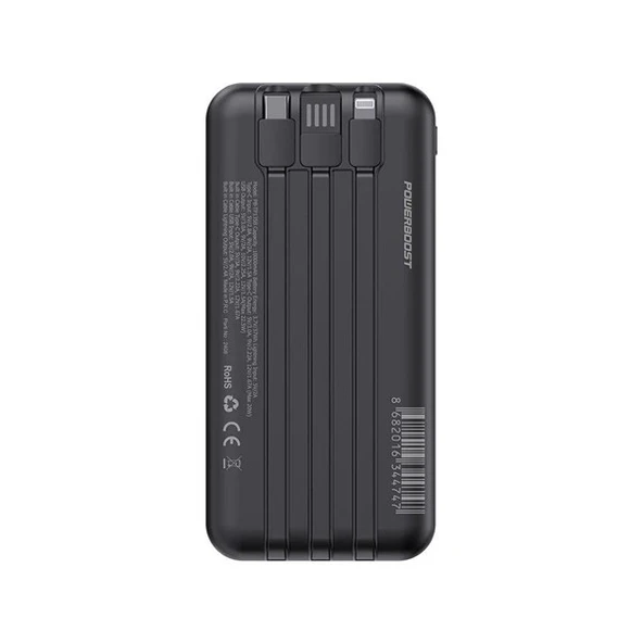 PowerBoost NIGHT 135B 10000mAh 22.5WDahiliKablo LCD GizliLED Siyah Taşınabilir Şarj Cihazı Powerbank - 3