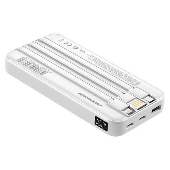 POWERBOOST PRIME 130W 10000mAh 22.5W Dahili Kablolu LCD Beyaz Taşınabilir Şarj Cihazı Powerbank - 3