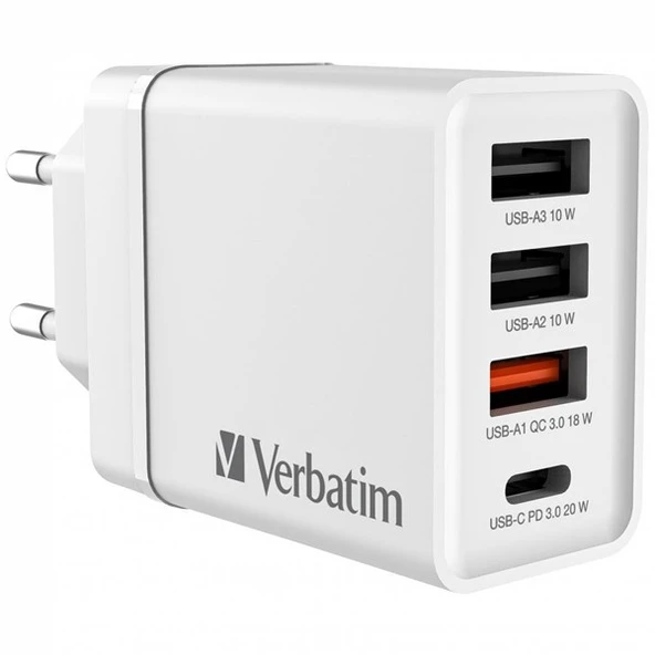VERBATIM CHR-30EU2 30W 4 Bağlantı Noktalı USB Duvar Şarj Cihazı - Beyaz ürün görseli