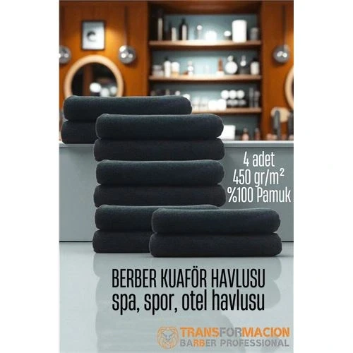 Kuaför Berber Havlusu 10 ADET Pamuk Berber Havlusu 50x90 Siyah - 2