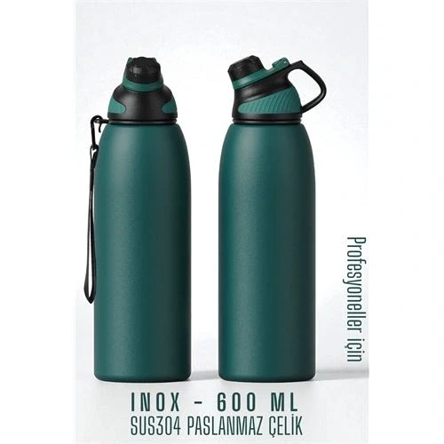 Inox Çelik Termos - 600 ml  SUS304 Çelik Termos Profesyonel YEŞİL - 2