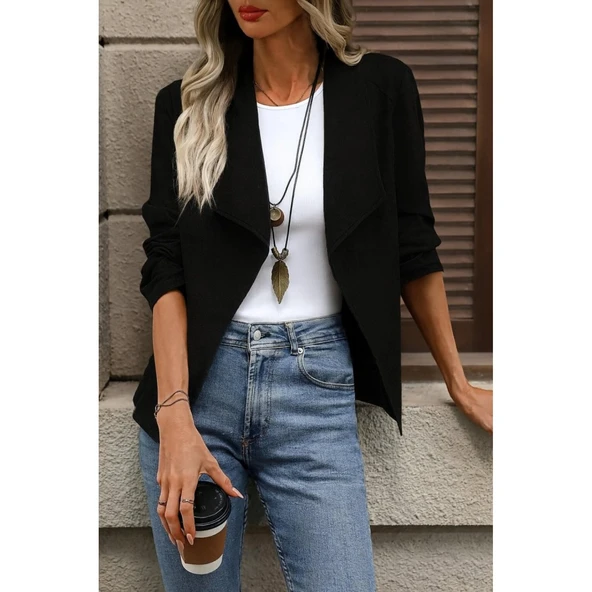 Lucky Life Kadın Uzun Kollu önü Açık Yakalı Süet Ceket - Resim 2