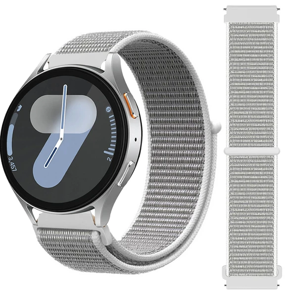 Samsung Galaxy Watch 4 5 6 7 Seri 40 42 43 44 46 47mm Cırt Cırtlı Yumuşak Spor Kumaş Örgü Kordon  Beyaz ürün görseli