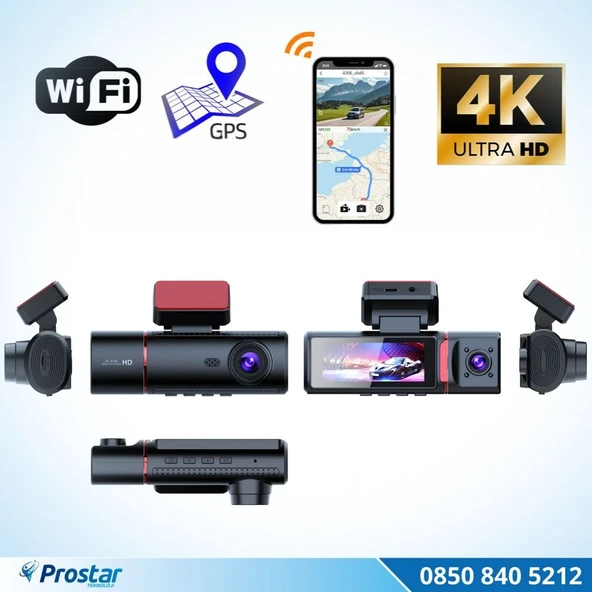4K Ultra HD 2 Kameralı Ön ve iç  Wifi GPS G-Sensör Park Modu Dashcam Kamera - Resim 3