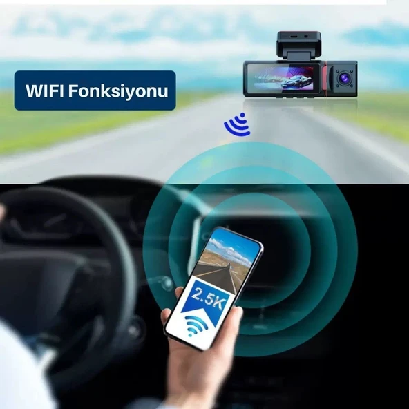 3 Kameralı 4K Ultra HD Ön, iç ve Arka Wifi GPS G-Sensör Park Modu Dashcam Kamera - Resim 3