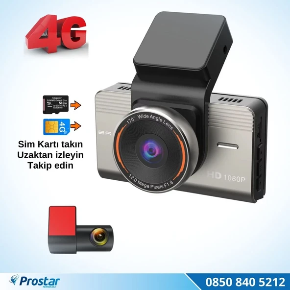 4G Uzaktan izlemeli 2 kameralı 2K+1080P Yüksek Çözünürlüklü Dashcam Kamera - Resim 2