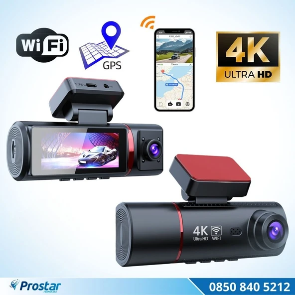 4K Ultra HD 2 Kameralı Ön ve iç  Wifi GPS G-Sensör Park Modu Dashcam Kamera ürün görseli