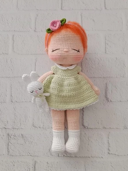 Uykucu Sevimli Bebek ve Tavşiği Amigurumi Organik Oyuncak - 3