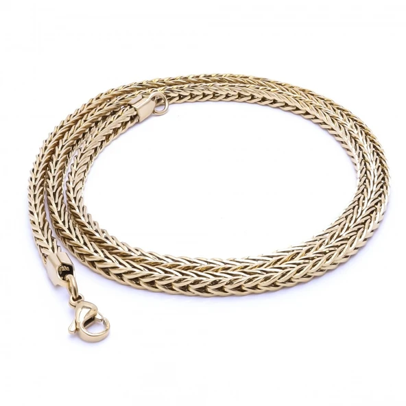 Köşeli Kral Bakla Örgülü Çelik Kolye 4Mm 3183CEK025 ürün görseli 1