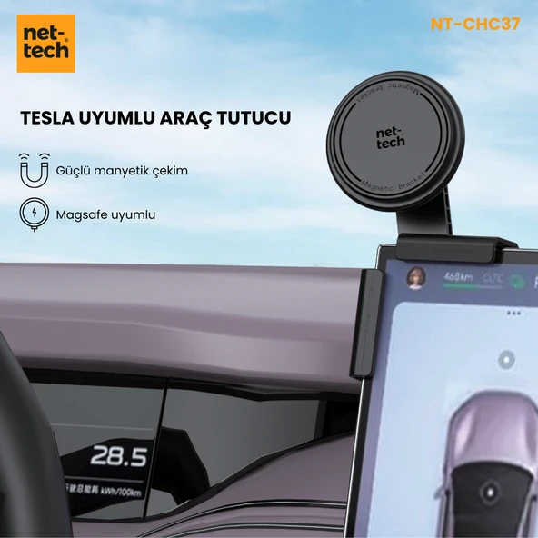 Nettech NT-CHC37 Tesla Uyumlu MagSafe Manyetik Ekran Arkası Telefon Tutucu - 2