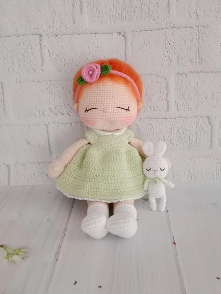 Uykucu Sevimli Bebek ve Tavşiği Amigurumi Organik Oyuncak - 2