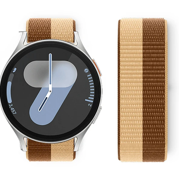Samsung Galaxy Watch 4 5 6 7 Seri 40 42 43 44 46 47mm Cırt Cırtlı Yumuşak Spor Kumaş Örgü Kordon  Kahverengi - Resim 3