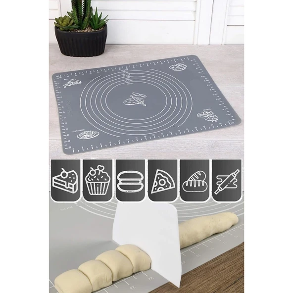 Mucit home Hamur Açma Matı Silikon Yoğurma Matı Gri Hamur Matı Pasta Fırın Altlığı Çok Amaçlı Silikon Mat - 2