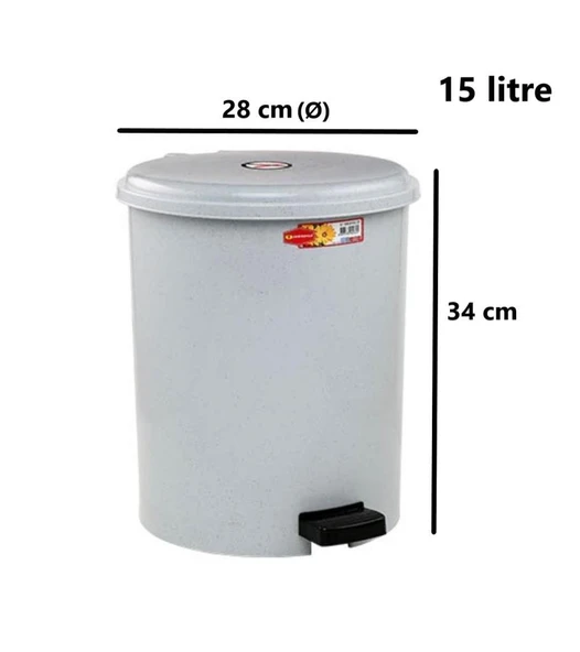 Omnipazar SY-4231 Gri Pedallı Yuvarlak Çöp Kovası İç Kovalı 15 Litre - 2