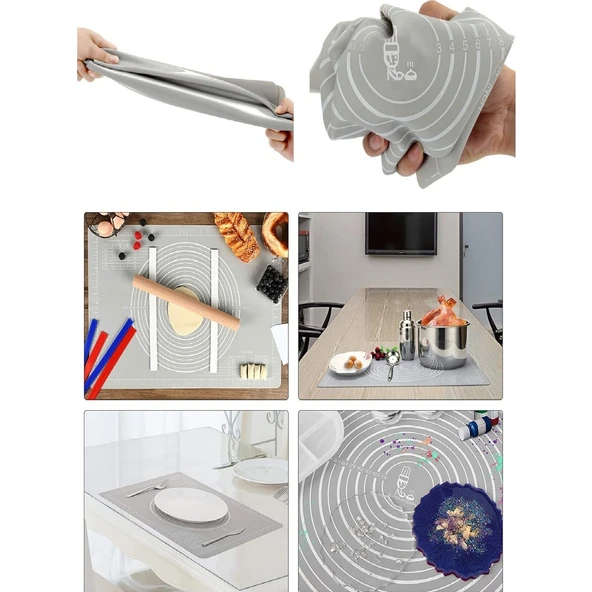 Mucit home Hamur Açma Matı Silikon Yoğurma Matı Gri Hamur Matı Pasta Fırın Altlığı Çok Amaçlı Silikon Mat - 5
