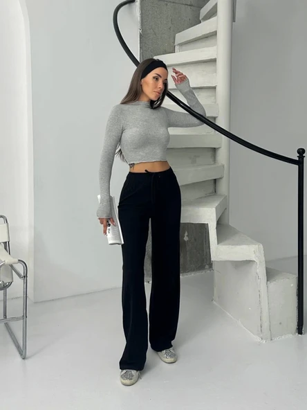 Fitilli şardonlu pantolon siyah a4058 - Resim 5