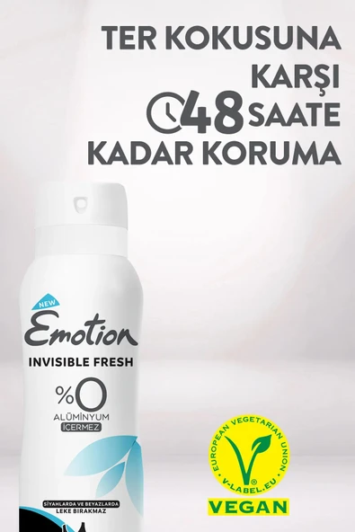 2 Adet Emotion Invisible Fresh Black & White Kadın Deodorant 150ml Vegan, Leke Bırakmaz - 6