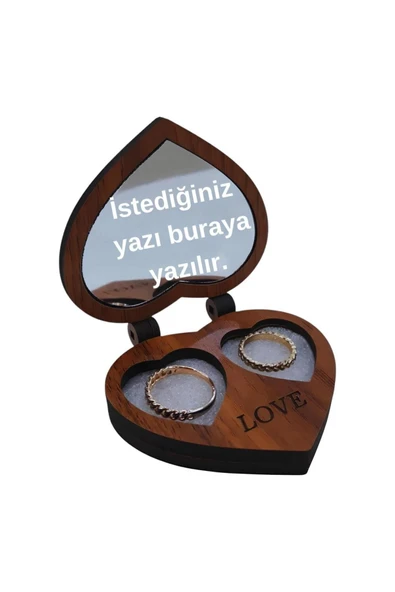 Kişiye Özel İsimli Aynalı Ahşap Alyans Tektaş Pırlanta Evlilik Yüzüğü Kutusu Yüzük Kutusu Hediyelik - 1