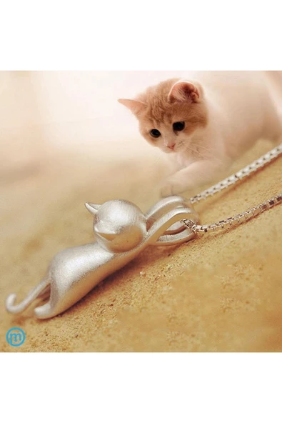 Gümüş Tiny Sevimli Kedi Kadın Kolye-parlak Sevgililer Günü Hediyelik - 1