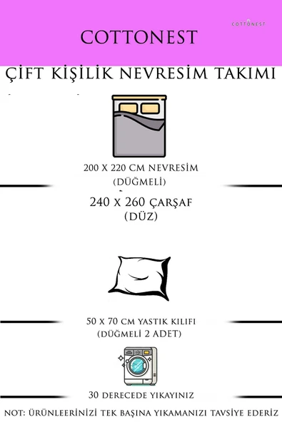 Cottonest SATEN NEVRESİM TAKIMI ÇİFT KİŞİLİK 200 X 220 PAMUKLU - 3