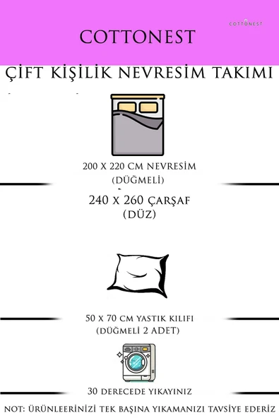 Cottonest SATEN NEVRESİM TAKIMI ÇİFT KİŞİLİK 200 X 220 PAMUKLU - 3