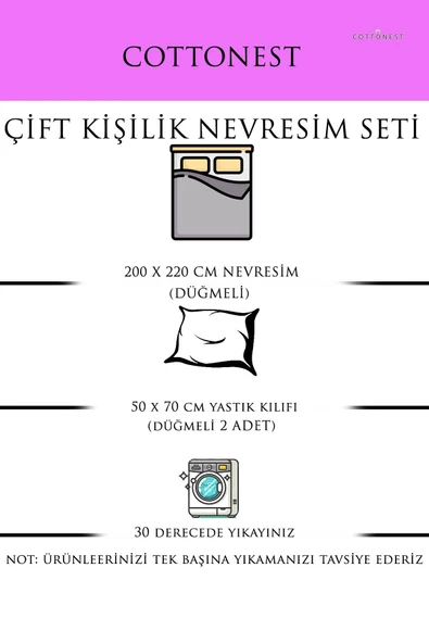 Cottonest Müslin Nevresim Seti Çift kişilik Nevresim 2 Yastık - 3