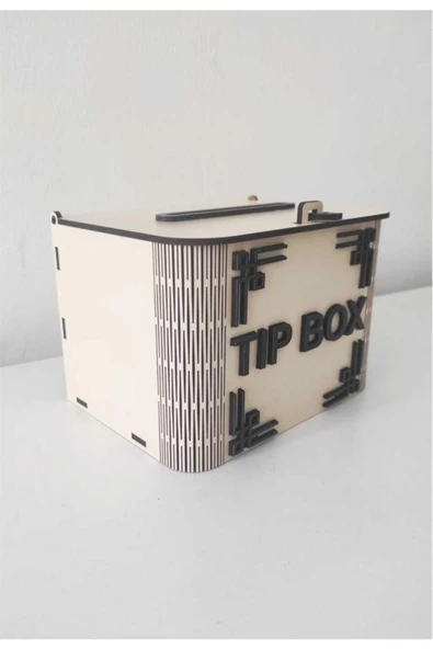 Dekoratif Krem Ahşap Tip Box Kutu Bahşiş Kutusu Kumbara Tipbox - 2